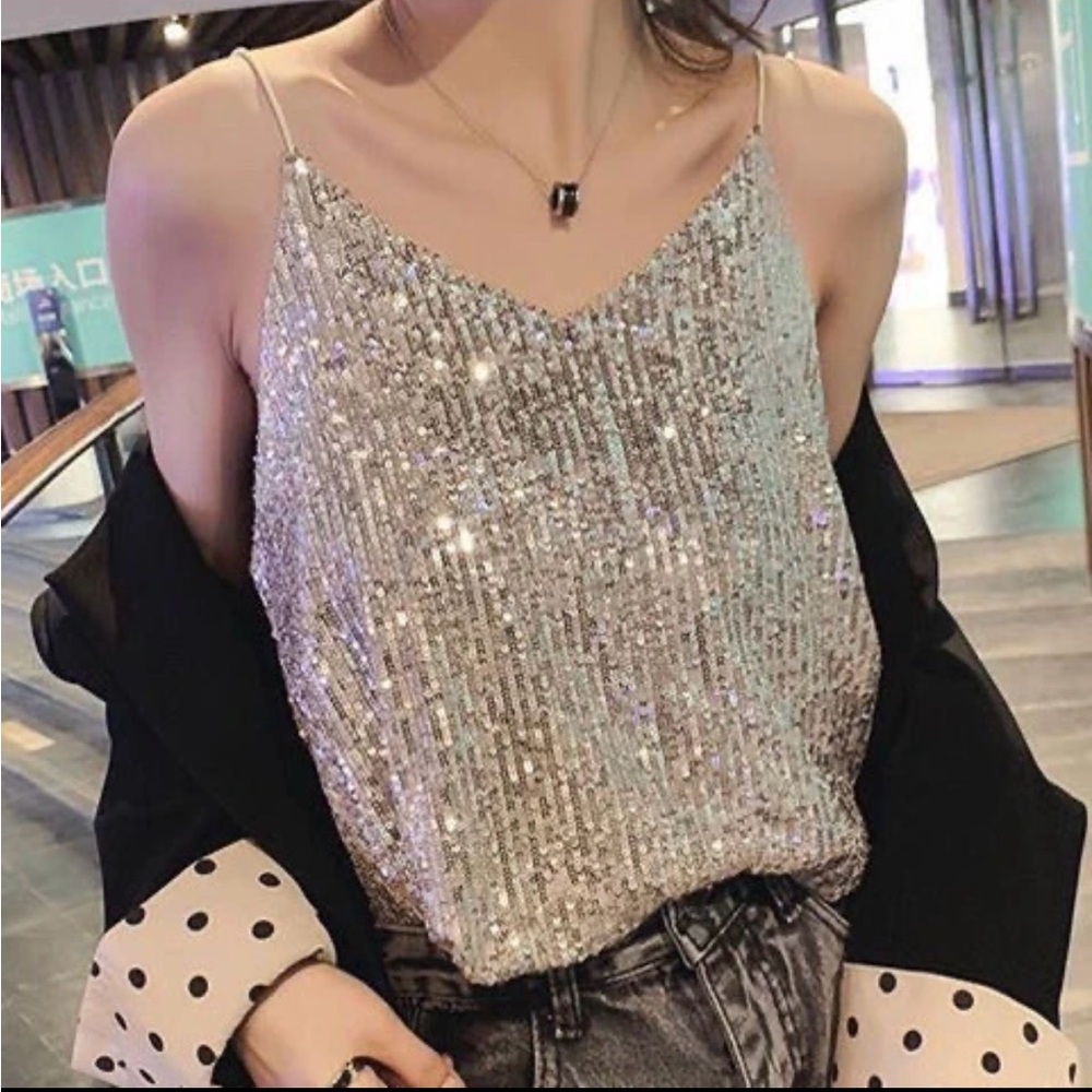 2026 Summer New Sexy Sparkling Sequin V-Neck Camisole Vest for Women